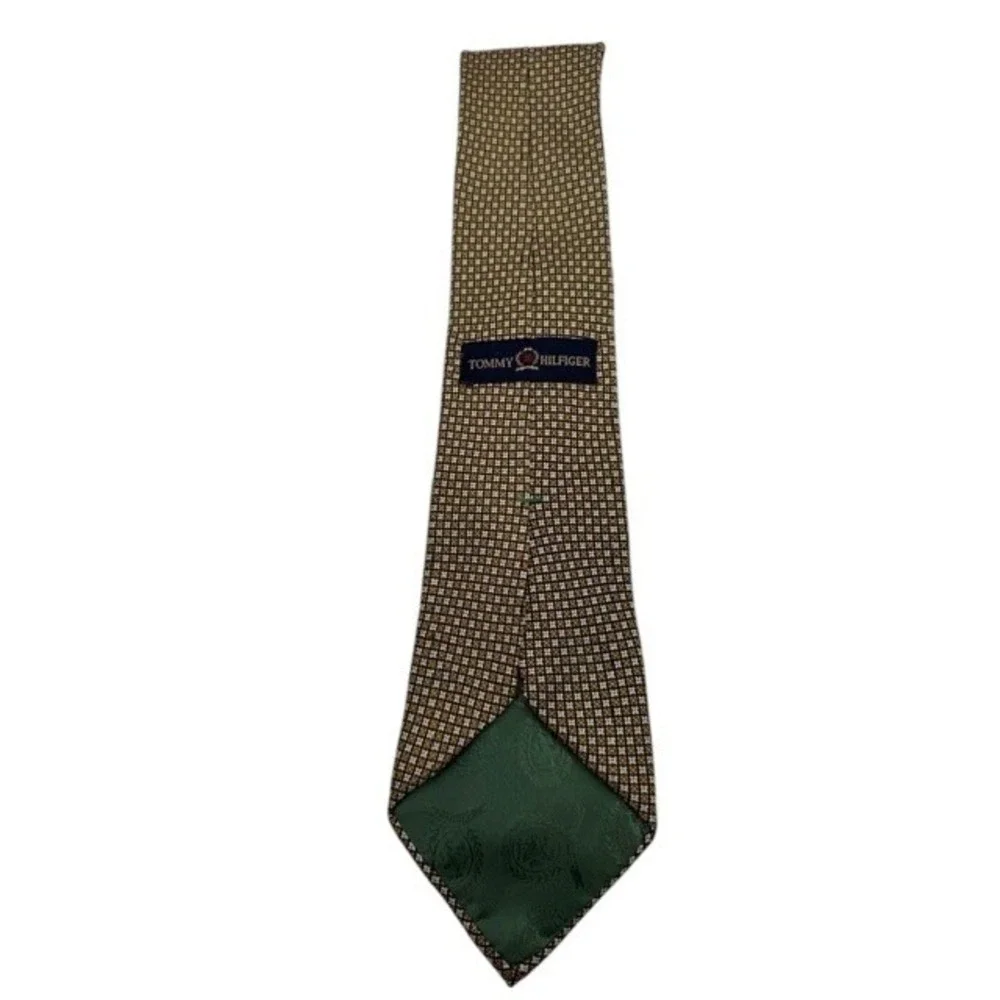 Tommy Hilfiger Vintage Silk Tie Gold Black White Geometric Micro Pattern Classic